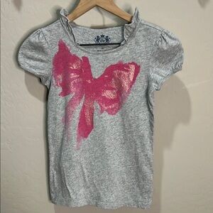 Vintage Juicy Couture Shirt Top Gray Tee Pink Bow Cap Blouse Girls Ruffle Y2K